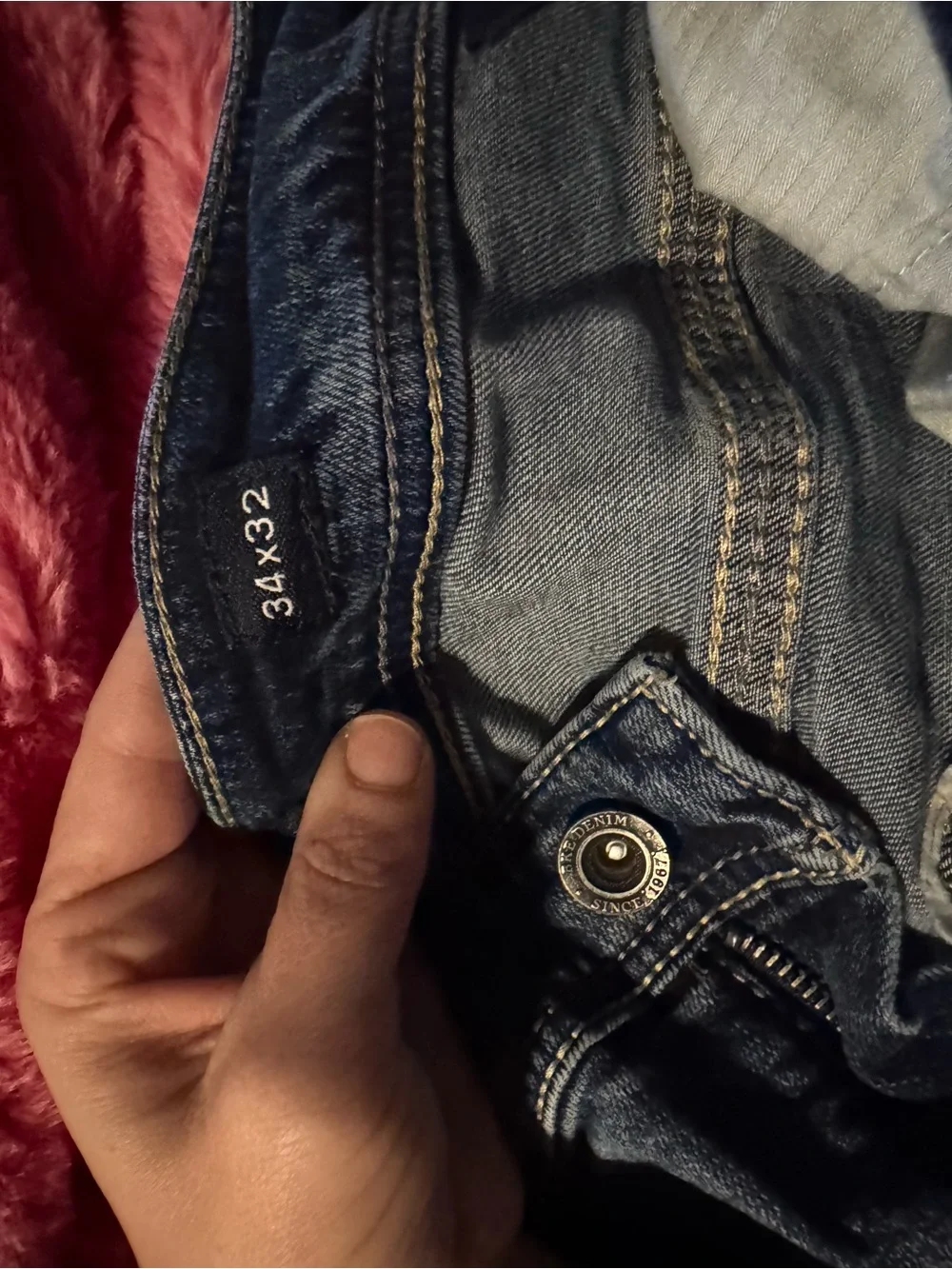 BKE Men's Straight Jeans in Dark Blue with Distressed Knees - Picture 5 of 6